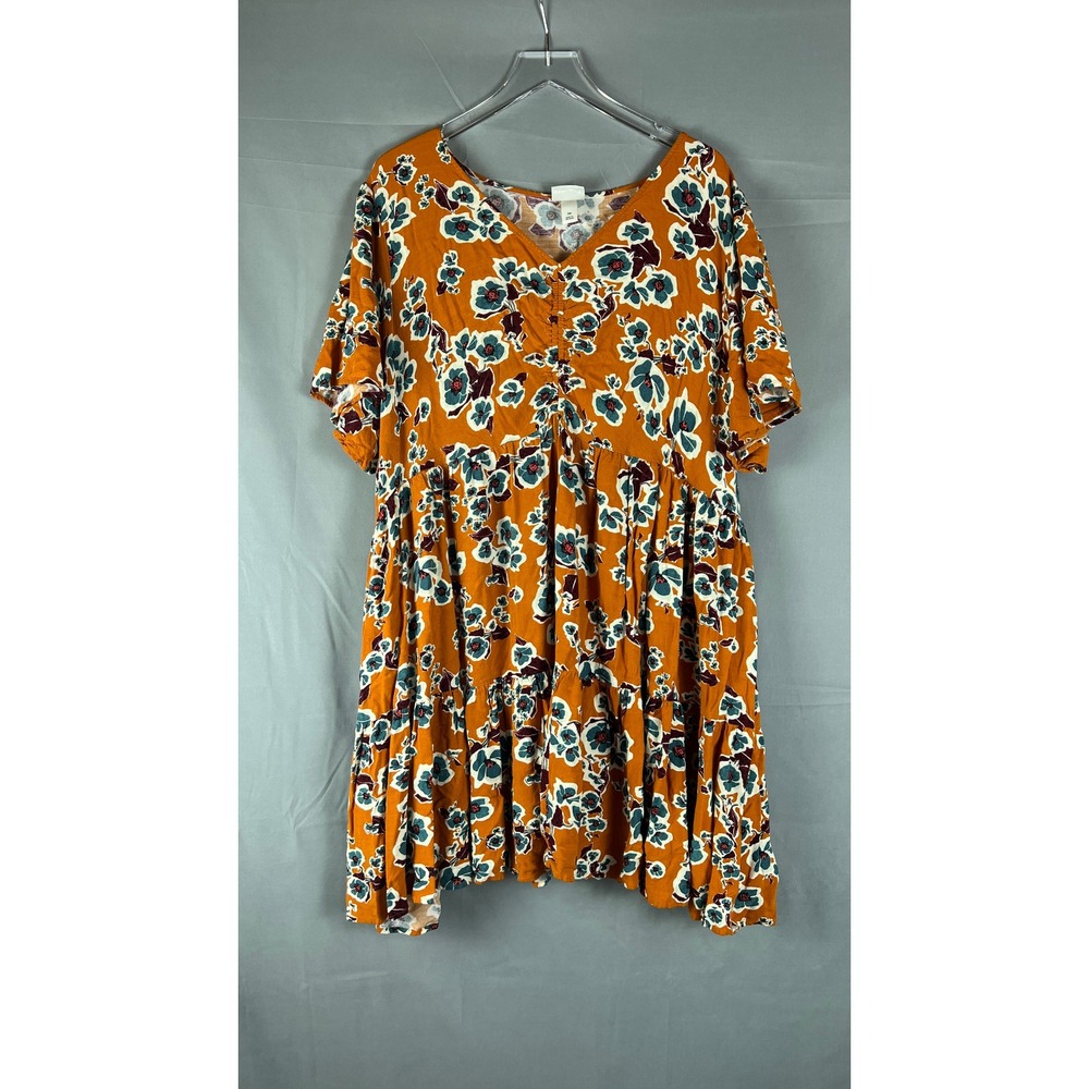 Ava & Viv Sundress Womens 3X Rust Floral Tiered Bohemian Pleated V Neck Flowy